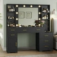 thumbnail image 6 of Aunfebrco Vanity Desk Black Makeup Vanity Table with Mirror and Lights and Charging Station, Large Dressing Table with Storage Cabinet&6 Drawers&4 Storage Shelves for Bedroom, 6 of 7