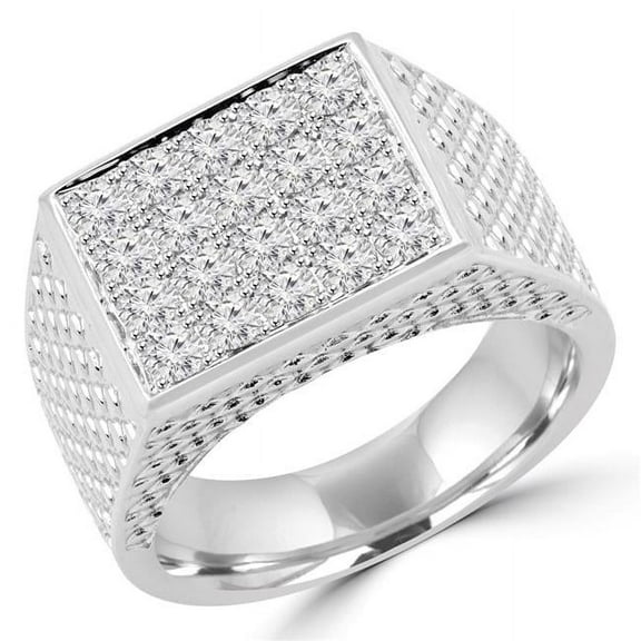 MD160288-6 1.33 CTW Pave Diamond Mens Signet Ring Wedding Band in 18K White Gold, Size 6