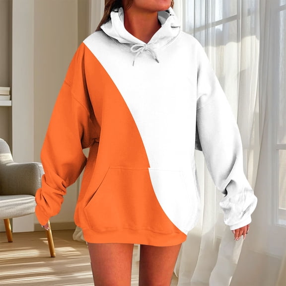 Brondbend Womans Hoodie Women Sweatshirts Long Sleeved Pockets Drawstring Pullover Multicolor Leisure Oversized Tops Ladies Outdoor Travel Fall Winter Wear Orange