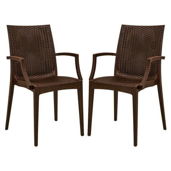 Patio Armchairs - Indoor Outdoor Dining Chairs - Stackable Side Chairs - Set of 2 - Brown