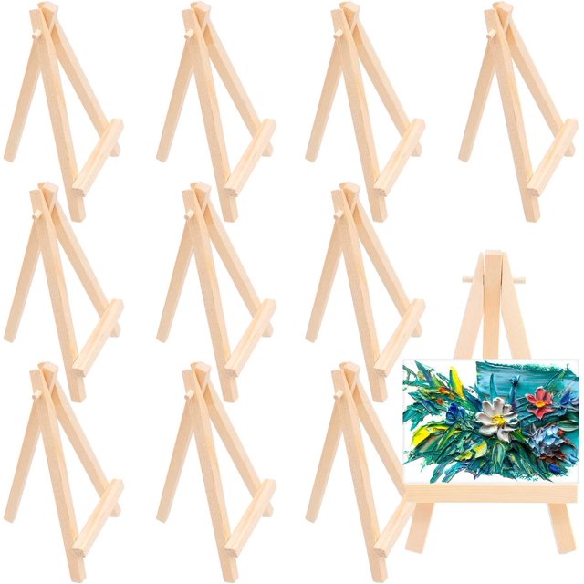 Mini caballete de madera plegable de 10 piezas caballete triangular pequeño para lienzos de arte, decoración de fotos, tarjetero JFHHH pequeña