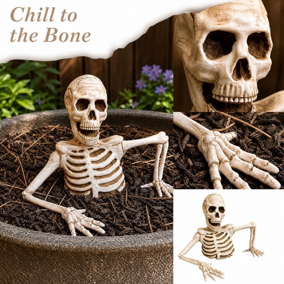 MInHoues Halloween Half Body Skeleton Decoration, Realistic Ground Breaking Resin Skeleton Prop, Indoor Outdoor Yard Decor for Haunted House Lawn Party, 3.15 inch