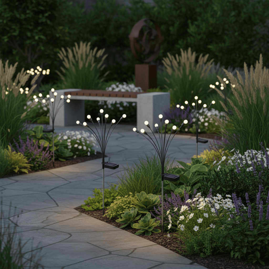 Solar Lights Outdoor(4 Pack,32 LEDs), Solar Garden Lights, Outdoor Decorations, Firefly Light for Patio Decor, Big Bulb, Unique Gifts for Women, Gifts for Grandma