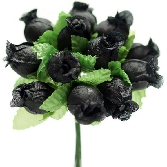 Black Artificial Silk Flower Roses - 12 Mini Bouquets of 12 Rosebuds, 144 Rosebuds, Funeral, Event Decor, Reception, Wreath, Arts & Crafts