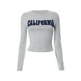 thumbnail image 2 of Franhais Women Crop Fitted Tops Letter Print Long Sleeve Shirt Casual Pullovers for Club Streetwear Aesthetic Grunge Clothes, 2 of 9