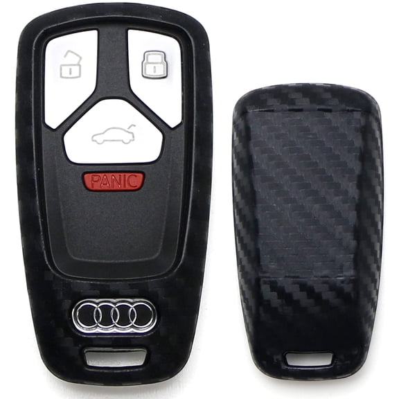Carbon Fiber Finish Soft Silicone Key Fob Cover For Audi 2017-up A4 A5 Q7 TT Smart Key (Black Twill Weave Pattern)