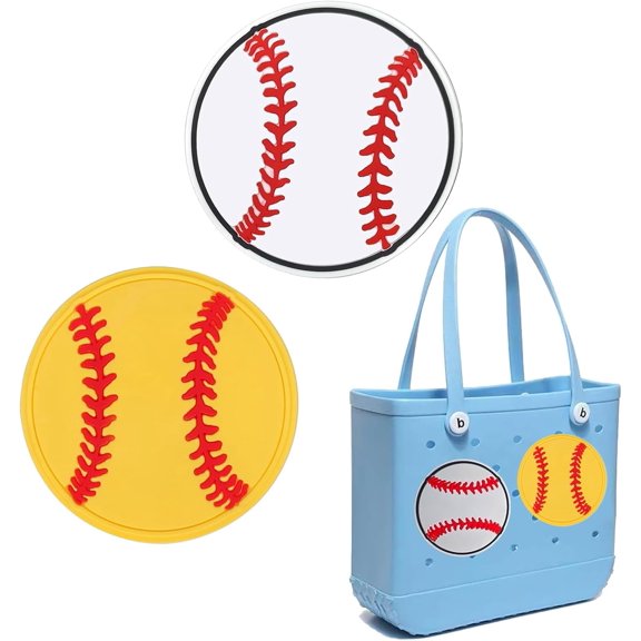CHUNTIAN Bogg Bag Charms Sports Charms for Bogg Bag Baseball Softball Accessories for Bogg Bag Insert Decorative for Handbag Beach Tote Bag,2pcs,White Yellow