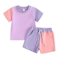thumbnail image 6 of Douhoow Summer Boy Baby Girl Contrast Color Clothes 6 12 18 24 Month 3 Years Toddler Short Sleeve T-Shirts Elastic Waist Shorts, 6 of 7