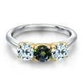 thumbnail image 3 of Gem Stone King 10K Two Tone Gold Green Mystic Topaz and Sky Blue Topaz Engagement Ring for Women | 1.95 Cttw | Round 5MM | Gemstone November Birthstone | Size 7, 3 of 6