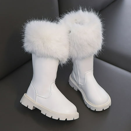 

Teenager Girl s Snow Boots Thick Warm Faux Fur Fashion Shoes Platform Waterproof Long Boots for Girls Calf Length Casual Boots (White 35)