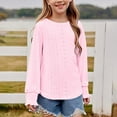 thumbnail image 2 of Bjutir Girl Shirts Long Sleeve Tops Casual Loose Fit Round Neck Hollow Out Blouse Tee For Teen Comfortable Breathable Daily Wear Long Sleeve Cute Print Girls Tops,Pink,12-14 Years, 2 of 8