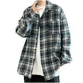 thumbnail image 3 of Jinhomg Men's Plaid Casual Shirts Big and Tall Button Down Shirts Lightweight Comfy Long Sleeve Lapel Collar Shirts with Pocket Daily Wear Blue XXXL, 3 of 5