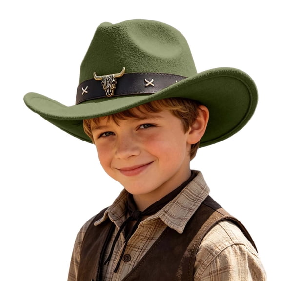 Bobifish Boys Cowboy Hat Wide Brim Cowboy Hat With Bull Decoration Holiday Casual Activity Hat For Sun Protection