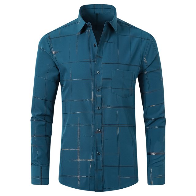 Blusa y camisa de manga larga con cuello vuelto para hombre, estilo casual, a la moda, de un solo color, con botones y cuello vuelto, para negocios, para hombre