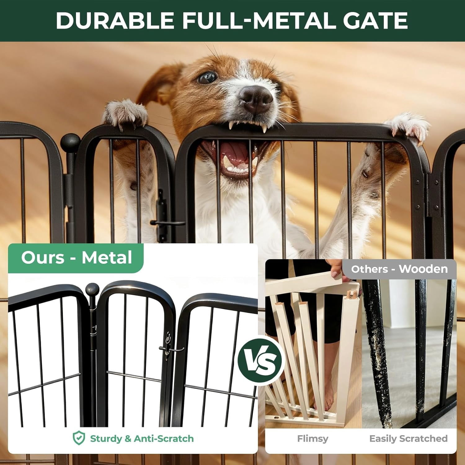 Dog Gate Extra Wide Designed for Indoor Use, Adjustable Width Up to 183-inch Wide (24" H 8 Wire Panels for Puppies and Small Dogs), Black