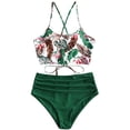thumbnail image 1 of Traje de baño Tankini de talle alto fruncido con cordones y estampado de hojas para mujer Zhivalor HMHZ233-3, 1 of 5