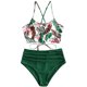 thumbnail image 1 of Traje de baño tankini de cintura alta fruncido con cordones y estampado de hojas para mujer, 1 of 5