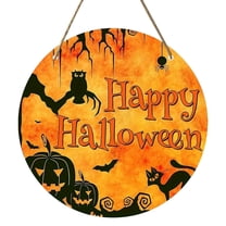 BNNG Halloween Decorations Halloween Wreath Cute Ghost Pumpkin Bat Front Door Decorations Hanging Sign Wooden Front Door Hanger for Wall Indoor Home Decor, 12 inches