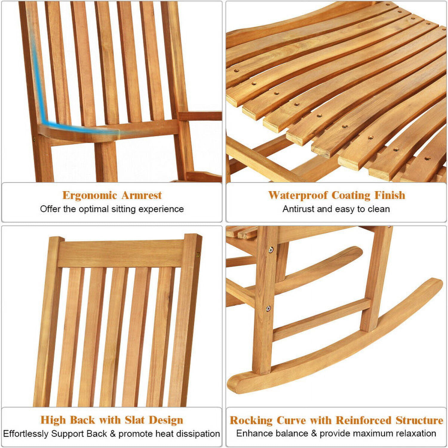 Aimee Lii Outdoor Rocking Chair, Patio Wooden Rocker Chair for Lawn, Porch, Backyard, Indoor and Garden, B-Natural