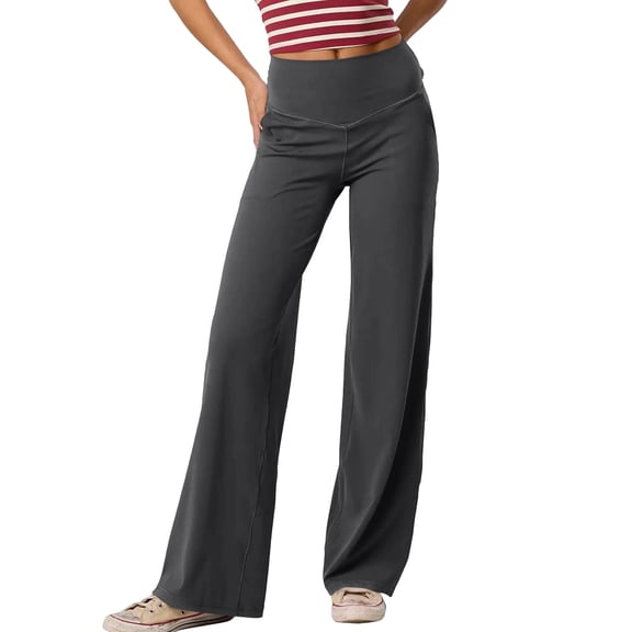 KDDYLITQ Womens Pants High Waisted Wide Leg Yoga Pants Tummy Control Casual Leggings Gym Comfy Joggers with Pockets Dark Gray L