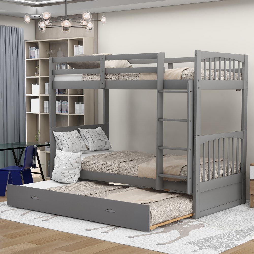 Merax Wood Bunk Bed, Twin Over Twin, Multiple Finishes with Trundle
