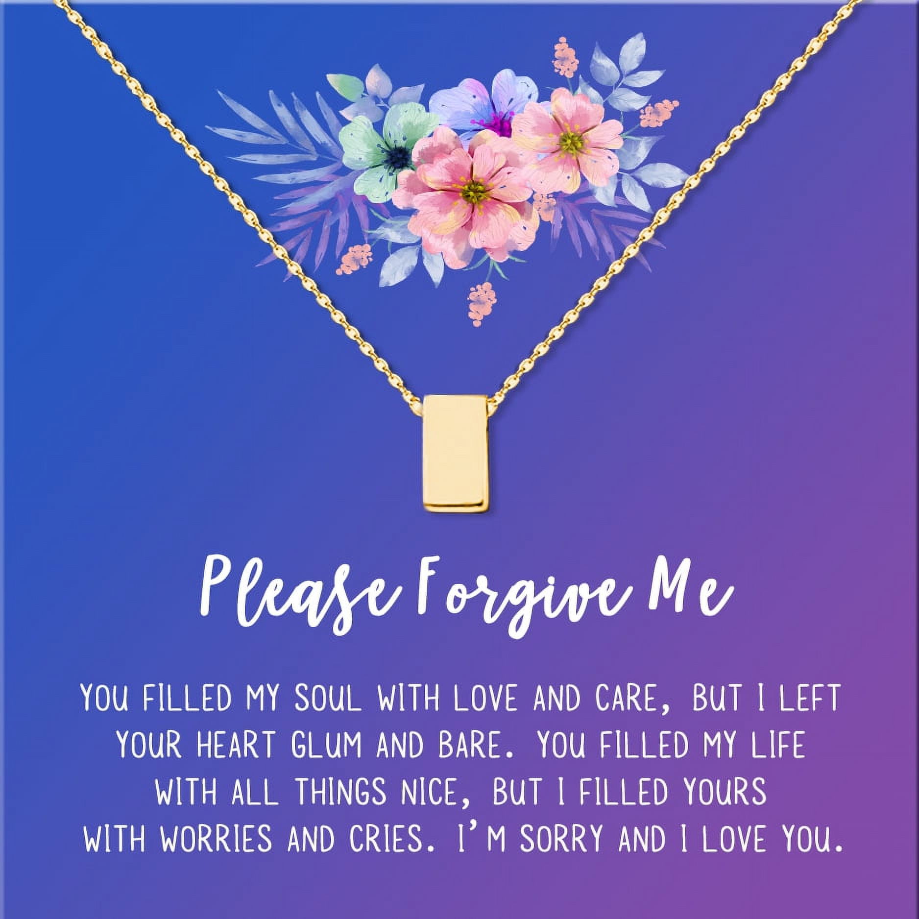 Anavia Forgiveness Gift for Girlfriend, Please Forgive Me Card Necklace, Apology Card, ask for forgiveness Necklace Jewelry Card Gift-[Gold Cube, Blue-Purple Gift Card]