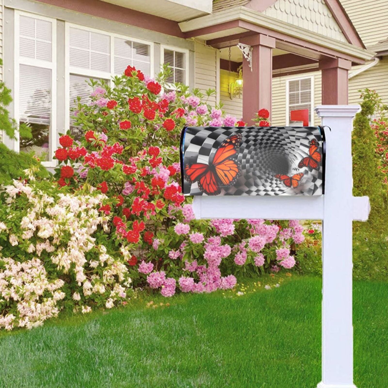 Logiee Butterflies Optical Illusion Print Post Letter Box Wrap Decor, Mailbox Cover Suitable for Standard Mailbox and Large Size Mailbox,Outdoor Yard Decoration-21x18 in