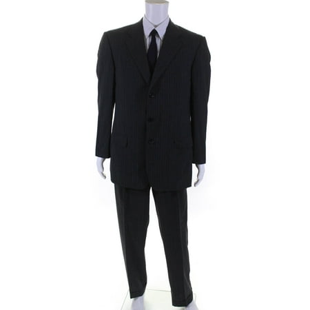 Pre-owned|Ermenegildo Zegna Mens Wool Striped Three Button Suit Gray Size Italian 52