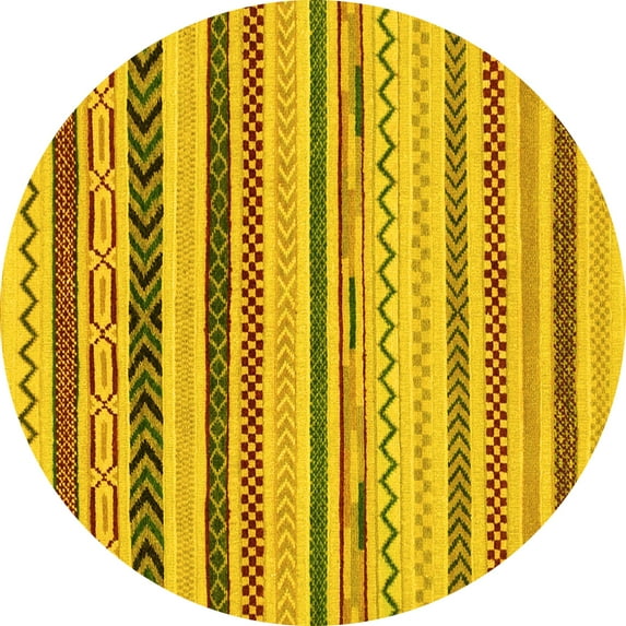Ahgly Company Machine Washable Indoor Round Abstract Yellow Modern Area Rugs, 8' Round