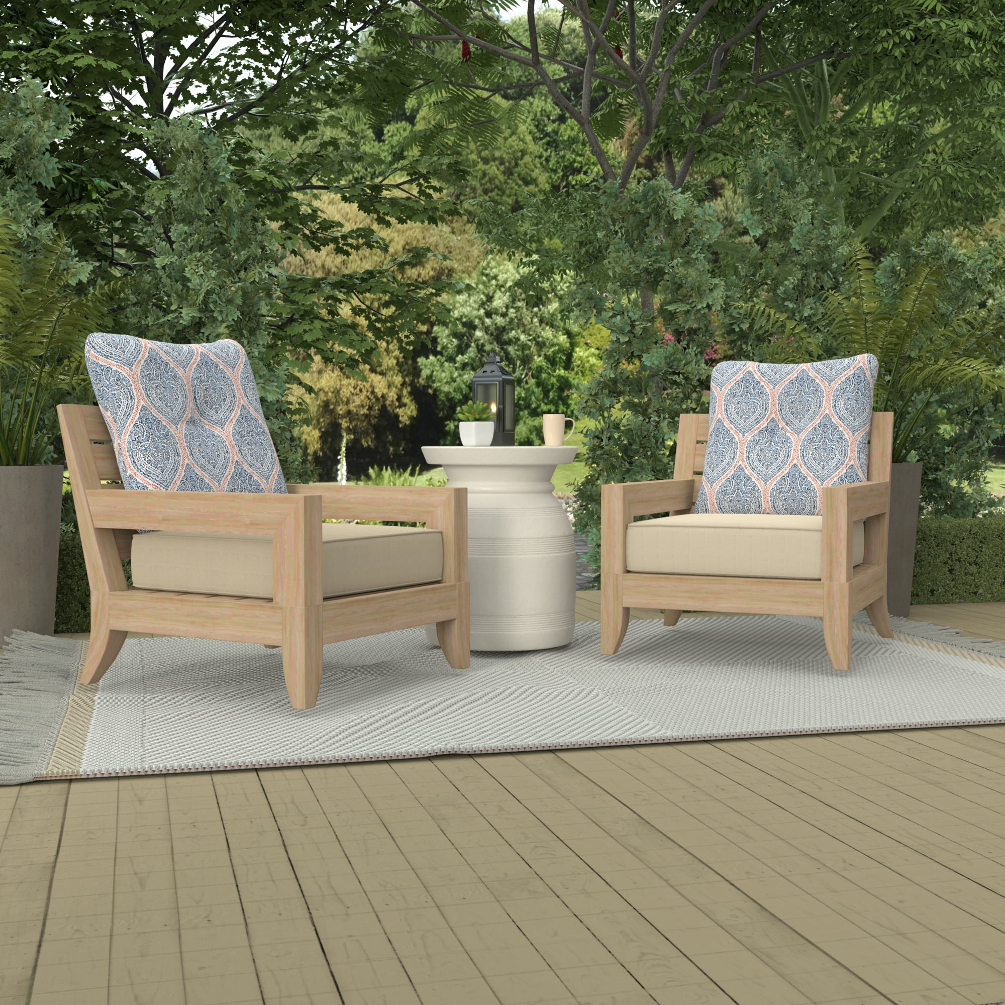 Jordan Manufacturing 23.5" x 24" Andorra Tiger Lily Navy Damask Square Tufted Outdoor Deep Seat Chair Back Cushion with Fabric Button