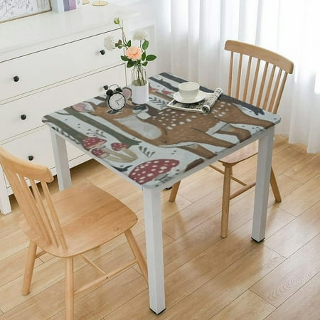 

ONETECH Deer Mushrooms Forest Square Tablecloth 100% Polyester Fiber 52*52