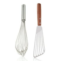 FONTEME 14-Inch Stainless Steel Piano Wire Whip | Stainless Steel Fish Spatula, Medium, with Wooden Handle.
