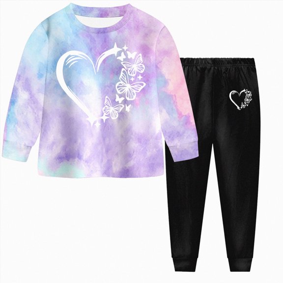 Toddler Baby Girls Clothes Long Sleeve Pants Tie-dye Sweatshirt Pants Kids Fall Winter 2Pcs Outfits Set 24 Months 2T 3T 4T 5T 6T 7T 8T Girl Gift Set Dailywear Set Light Purple Size 3-4 Years