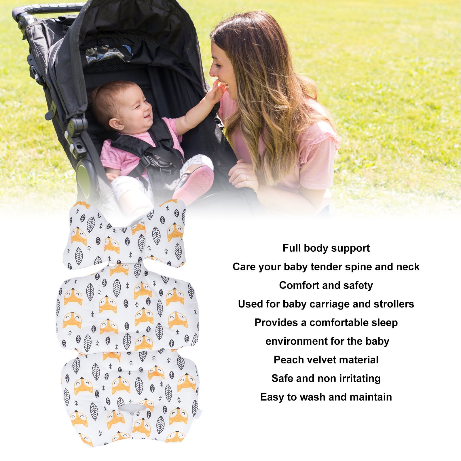 BIMZUC Baby Carriage Cushion Body Support Reduce Fatigue Washable Stroller Seat Pad Yellow Fox Type 2