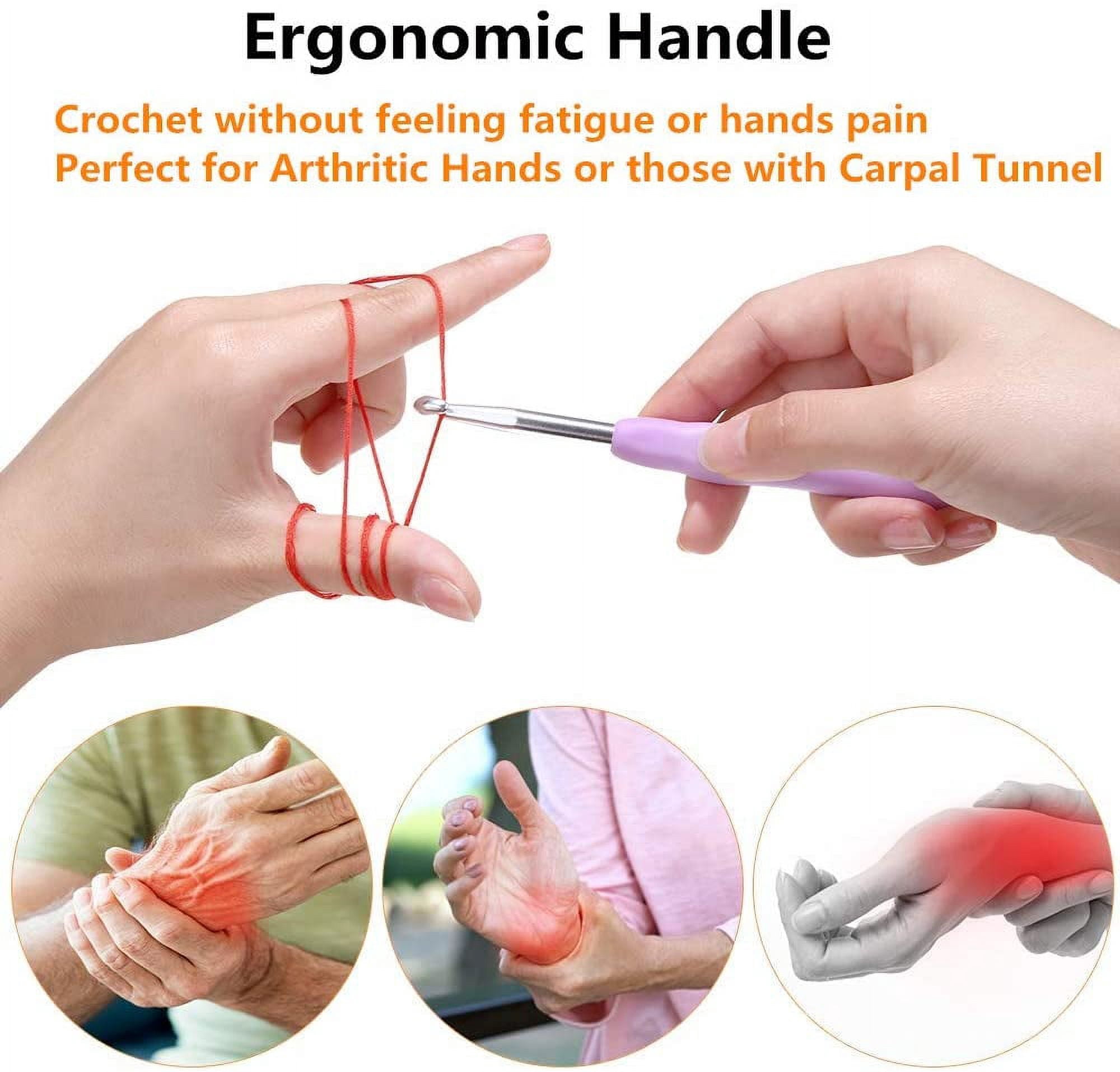 FZFLZDH Large-Eye Blunt Needles Yarn Knitting Plus Crochet Hooks Set with Case,Ergonomic Handle Crochet Hooks Needles for Arthritic Hands