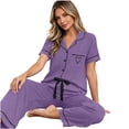 thumbnail image 4 of Mifsaly Cotton Pajama Sets for Women Button Down Short Sleeve Sleepwear Top and Long Pants Comfortable Soft Pjs Matching Lounge Outfits Purple,XXL, 4 of 5