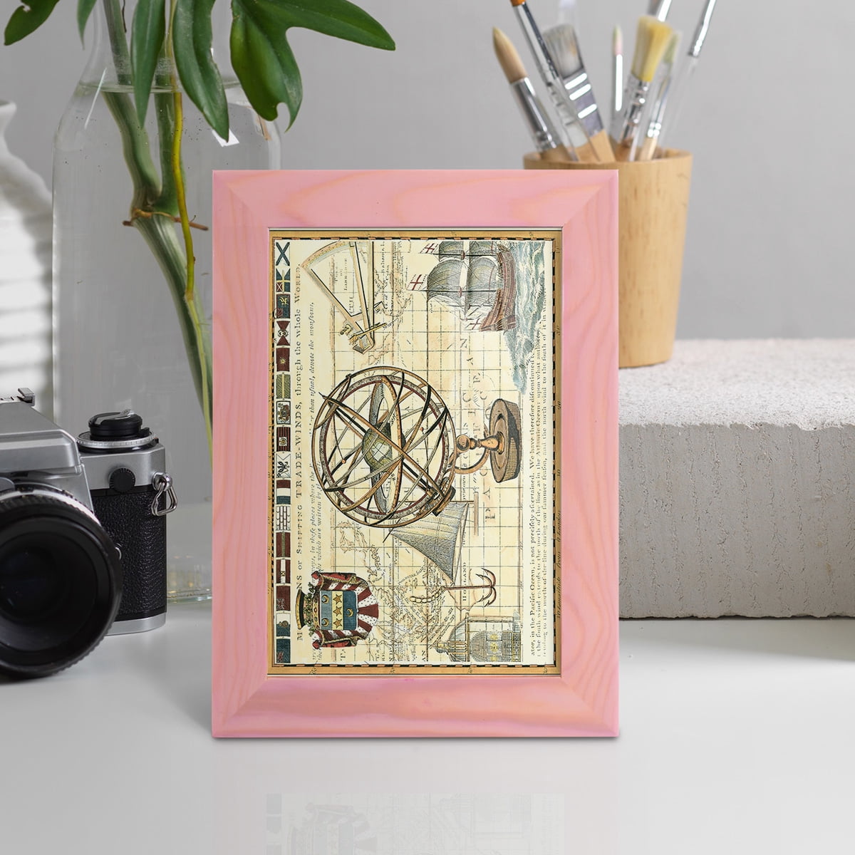 Nautical Map I -Framed Print w/glass-Sunset Pink