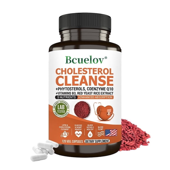Cholesterol Cleanse Capsules - with Phytosterols, Coenzyme Q10, Vitamin B3, Red Yeast Rice Extract - Support a Healthy Cholesterol Levels and for The Heart - 120 Capsules