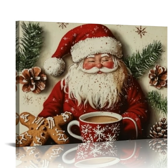 SHERONV Santa Claus Coffee Gingerbread Canvas Wall Art Decor 20x16in