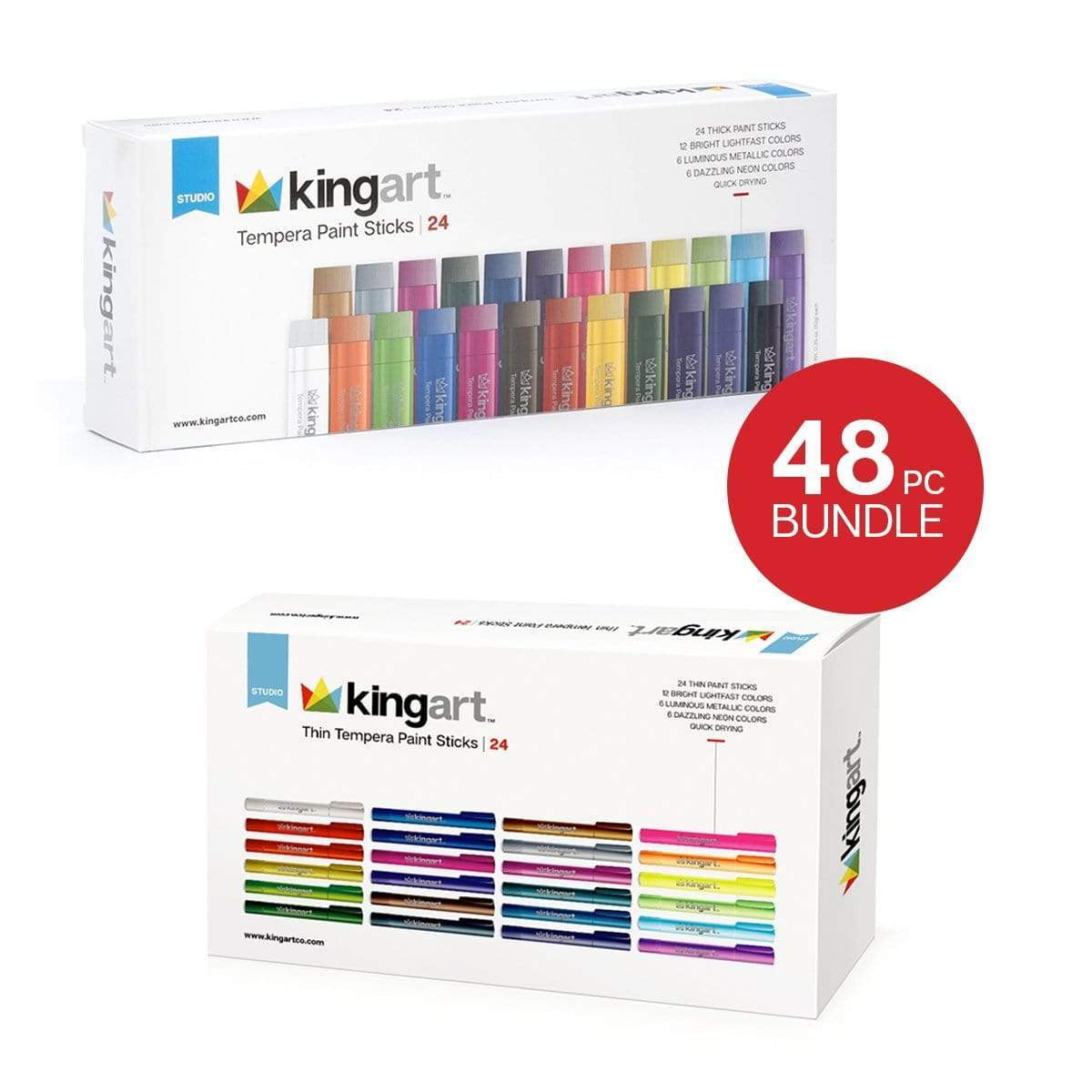 KINGART® Value Pack Bundle, Tempera Paint Sticks, 48 PC