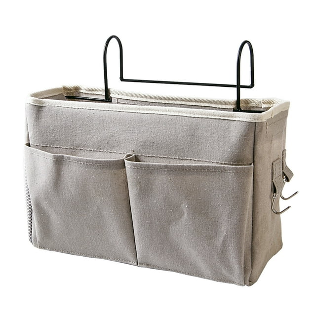 Bolsa organizadora de bolsillo para mesita de noche, de algodón y lino, para literas y dormitorios, color gris
