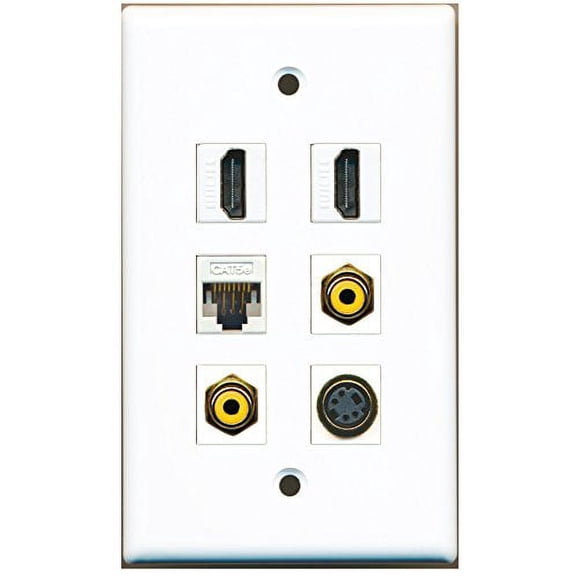 RiteAV - 2 HDMI 2 Port RCA Yellow 1 Port S-Video 1 Port Cat5e Ethernet White Wall Plate