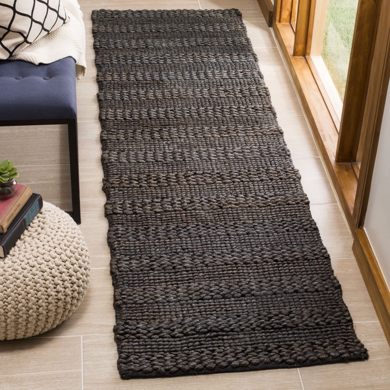 SAFAVIEH Natural Fiber Henrika Braided Area Rug, Charcoal, 6' x 6' Square