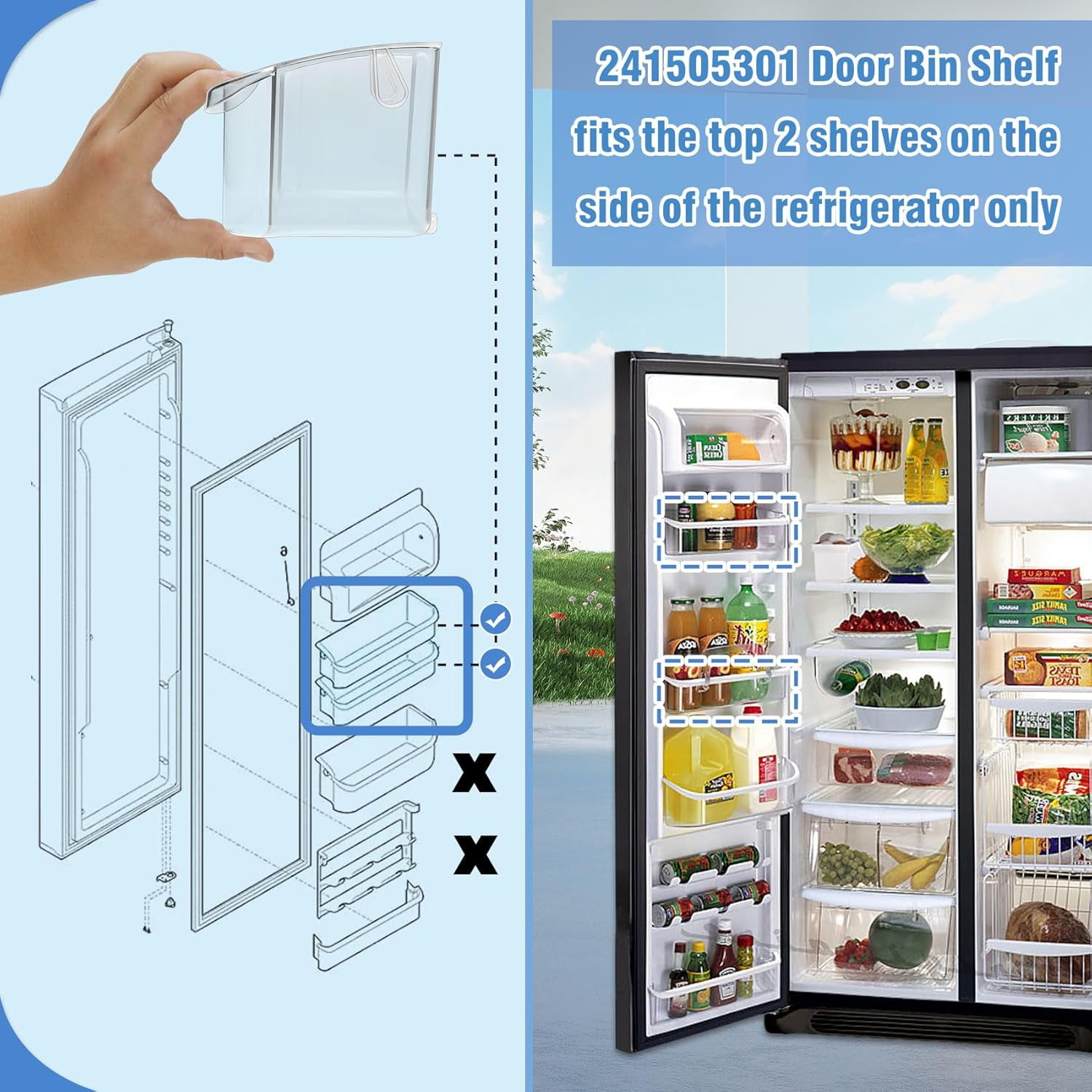 241505301 Refrigerator Door Shelf Bin Replacement 2 Pack, 241505301 Door Bin Replace PS976745 1056476 AP3769131, 241505301 Frigidaire Bin Door Compatible with Frigidaire Kenmore Electrolux