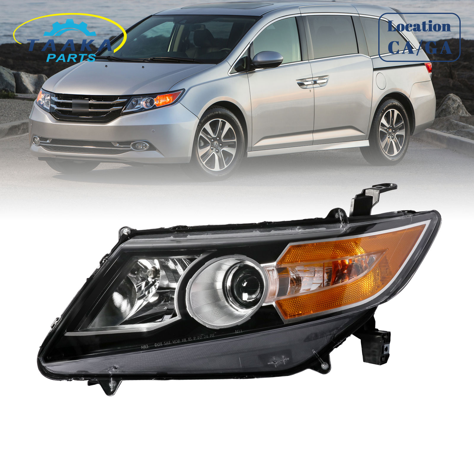 HOUGEET Headlight Fit for 2011-2013 Honda Odyssey EX/EX-L/LX Left Drive Side Halogen With bulb(s)(Black&Chrome)