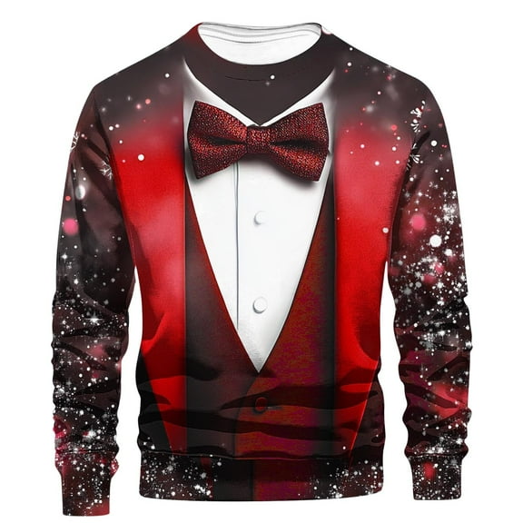 successthop Mens Christmas Sweatshirts Graphic Crewneck Long Sleeve Sweaters Fall Winter Pullover Streetwear Tops Red