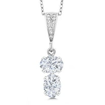 Gem Stone King 925 Sterling Silver White Moissanite Pendant Necklace for Women (3.07 Cttw, Gemstone, Oval 8x6MM, with 18 inch Chain)
