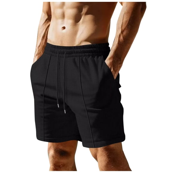 YLSDY Linen Shorts for Men Casual Elastic Wasit Wide Leg Short Pants Comfy Loose Pull On Trousers with Pockets Black L