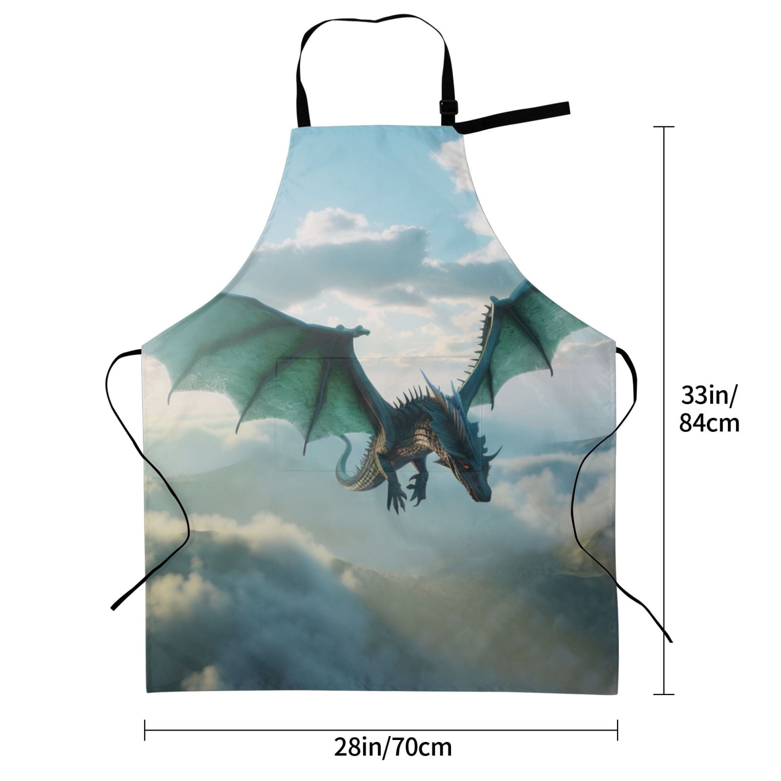 Kdxio Cloud Sky Green Dragon Apron with Pockets Adjustable Kitchen Aprons for Men Women Waterproof Aprons for Cooking,Drawing,Crafting, Baking Household Cleaning