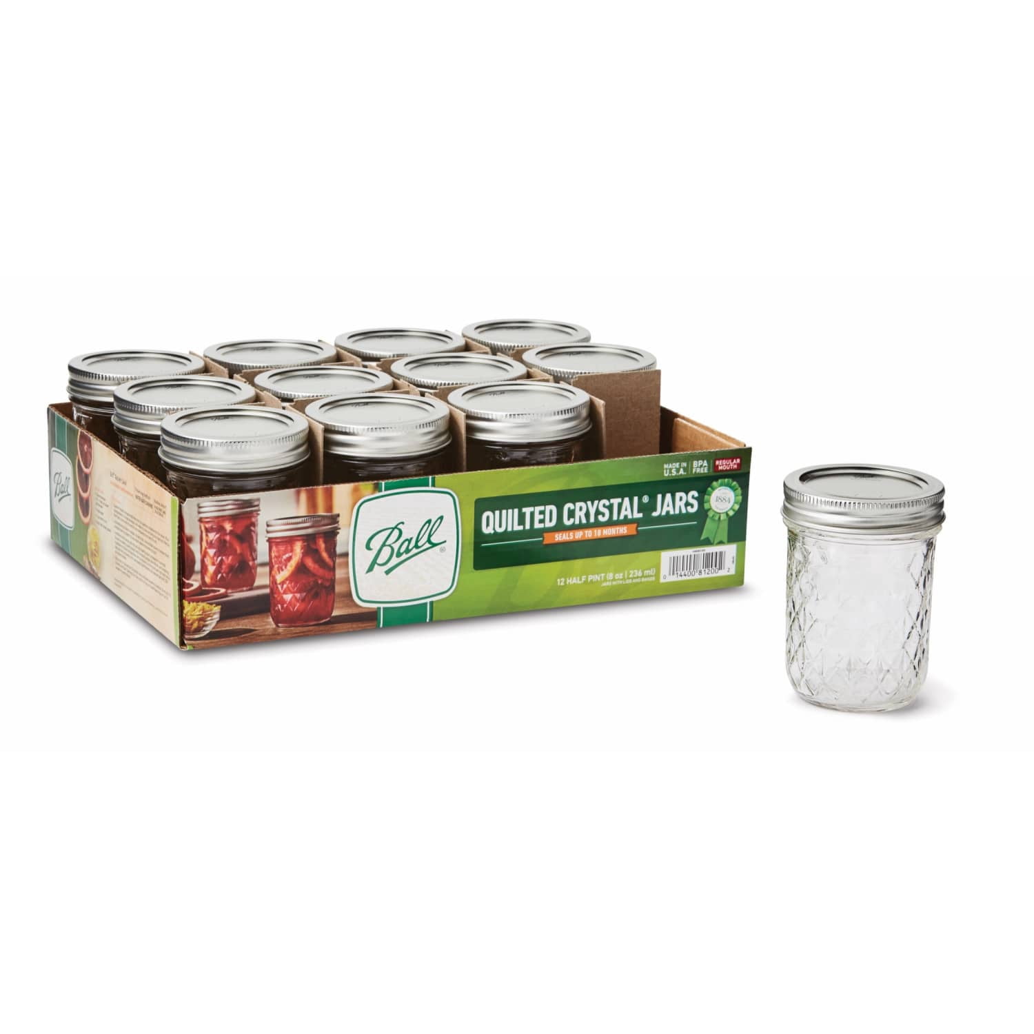 (2 pack) Ball Quilted Crystal Mason Jar w/ Lid & Band, Regular Mouth, 8 Ounces, 12 Count, 4 lb.